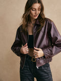 Lapel Zipper PU Leather Short Jacket