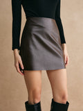 Plain Faux Leather Mini Skirt