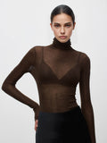 Wool-Blend Turtleneck Sheer Sweater