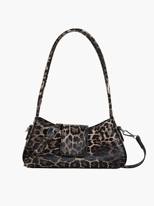 Leopard Printed Buckle Flap Armpit Bag