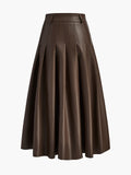 Retro Pleated PU Leather Skirt