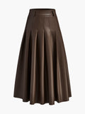 Retro Pleated PU Leather Skirt