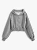 Solid Long Sleeve Zip Crop Hoodie