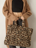 Leopard Printed Fuzzy Shoulder Bag