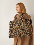 Leopard Printed Fuzzy Shoulder Bag