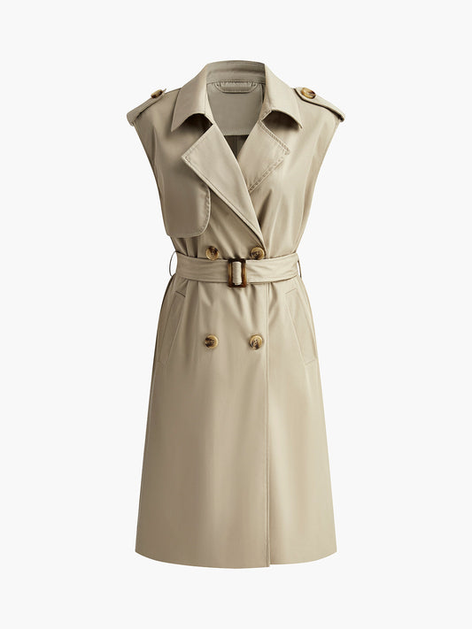 Sleeveless Belted Long Trench Coat