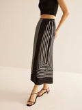 Geometric Pinstripe Satin Wrap Tie Skirt