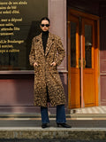 Leopard Pockets Long Wool Coat