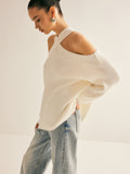 Cross-Over Collar Cold-Shoulder Sweater