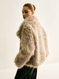 Lapel Pockets Faux Fur Coat