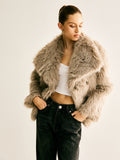 Lapel Pockets Faux Fur Coat