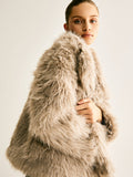 Lapel Pockets Faux Fur Coat