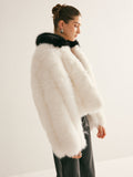 Contrast Collar Faux Fur Coat