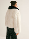 Contrast Collar Faux Fur Coat