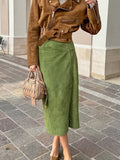 Suede Slit Zipper Skirt