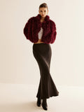 Burgundy Crop Faux Fur Coat