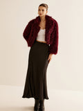 Burgundy Crop Faux Fur Coat