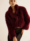 Burgundy Crop Faux Fur Coat