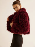 Burgundy Crop Faux Fur Coat