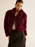 Burgundy Crop Faux Fur Coat