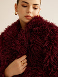 Burgundy Crop Faux Fur Coat