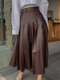 Retro Pleated PU Leather Skirt