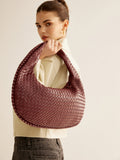 Rounded Woven Zipper Handbag