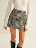 Wool-Blend Checked Mini Skirt