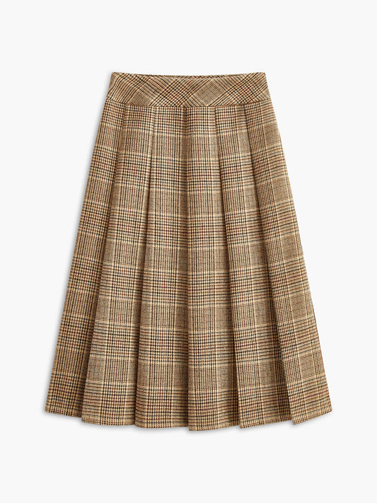 Tweed Pleated Zipper Skirt