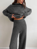 Plain Turtleneck Knit Pants Set