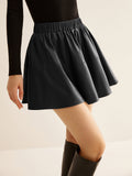 Elastic Waist Pleated PU Leather Skirt