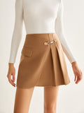 Magnet Closure Pleated Mini Skirt