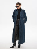 Button Belted Denim Long Coat