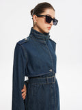 Button Belted Denim Long Coat