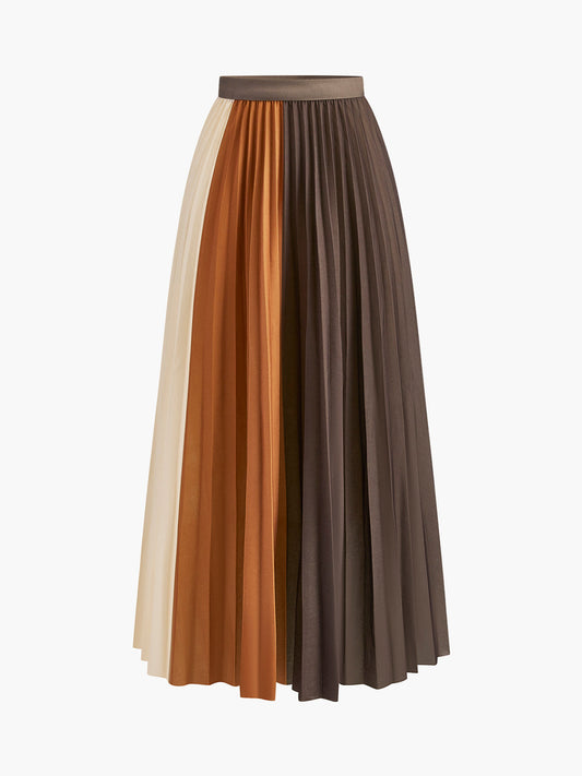 Color Block Pleated Skirt