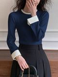 Contrast Trim Pearl-Detail Sweater