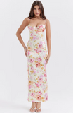 Natalie Satin Floral Long Dress