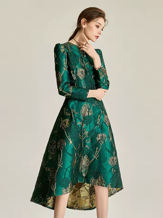 Floral Jacquard Long Sleeve Dress