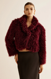 Burgundy Crop Faux Fur Coat