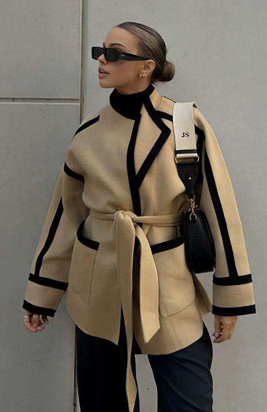 Contrast Binding Wool Coat