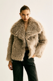 Lapel Pockets Faux Fur Coat