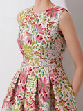 Floral Print Jacquard Midi Dress